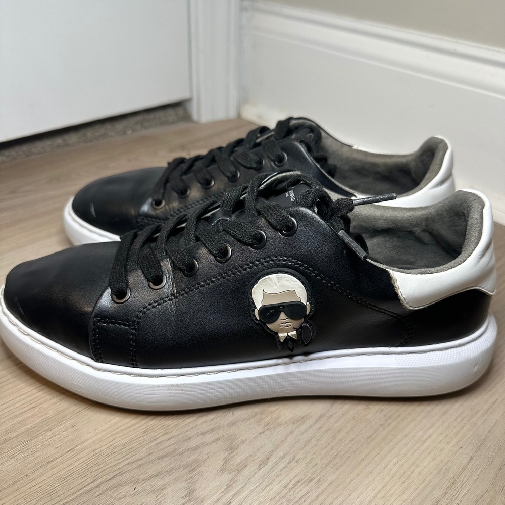 Karl Lagerfeld Black and White Leather Sneakers